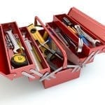 Toolbox with tools on white isolated background. 3d