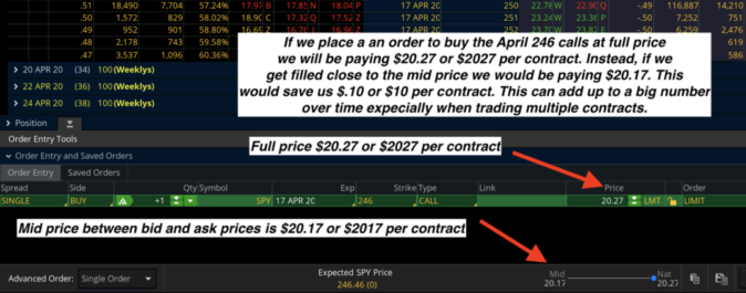 placing orders for options
