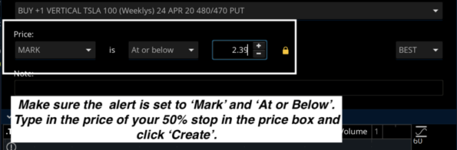 set alert to mark and at or below
