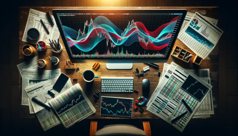 traders desk with stock chart